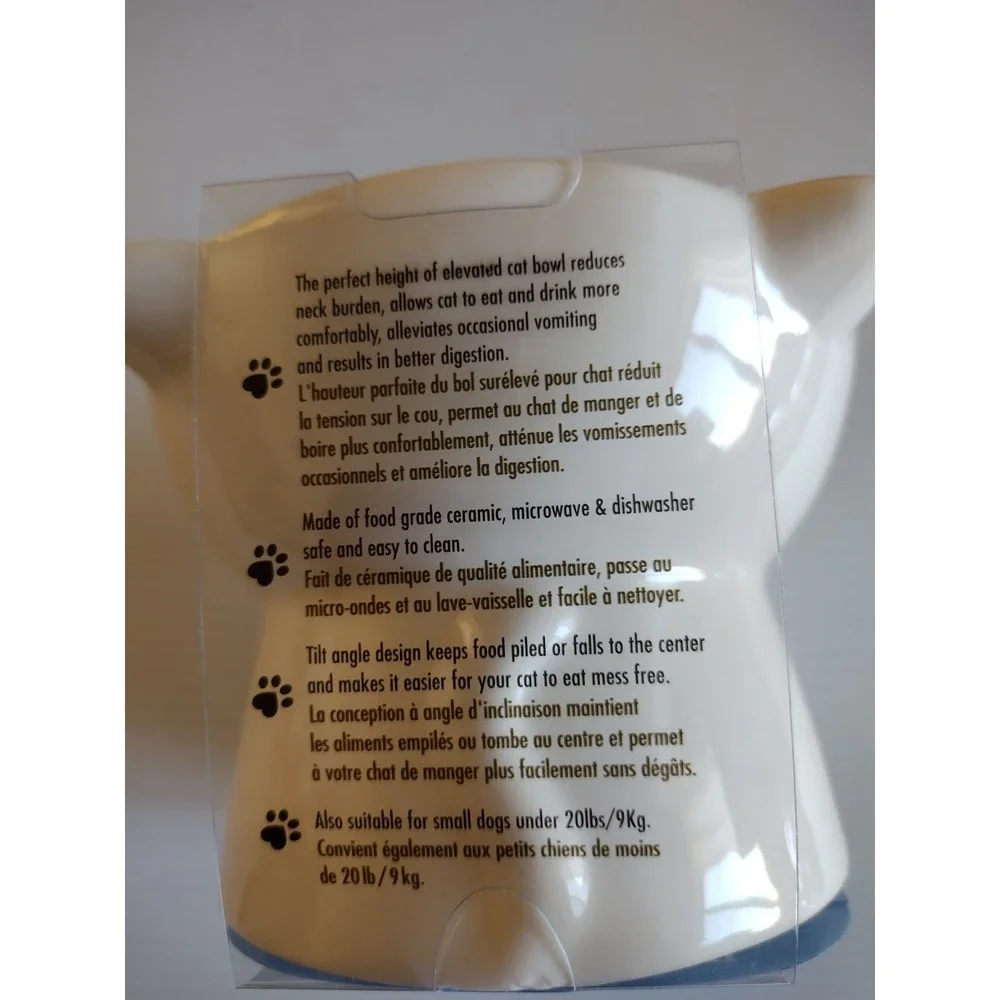 Nice Paws Ceramic Tilted And Elevated Kitty Cat Food‎ Bowl White Kitties/ Adults